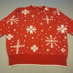 Vintage Christmas Sweater Red Snowflake Knit Nordic Pattern Holiday Womens Large